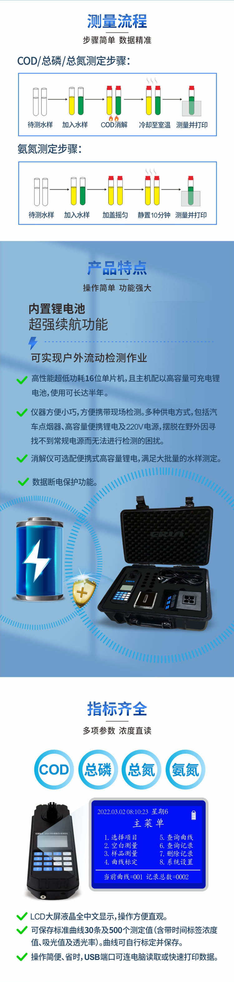 便攜式多參數(shù)COD、氨氮、總磷、總氮水質(zhì)測定儀